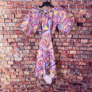 ⭐️ ASOS LUXE puff sleeve tie back mini dress in 70s print ⭐️ FINAL SALE ⭐️